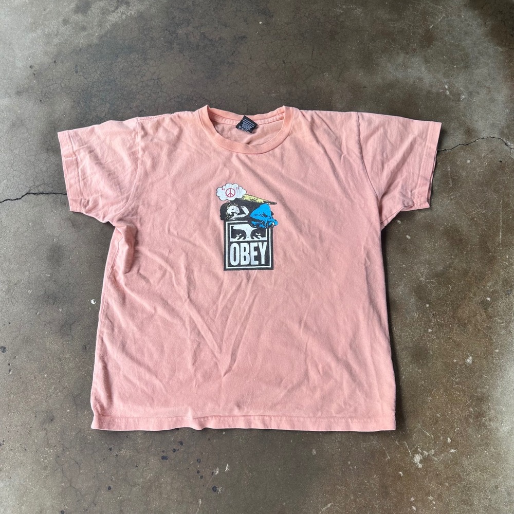 Obey Graphic T-Shirt Womens Medium Pink Good Streetwear Short Sleeve Crewneck